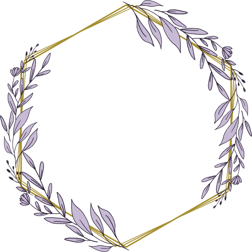 Gold Hexagon frame minimalist floral wreath or hexagon floral frame png