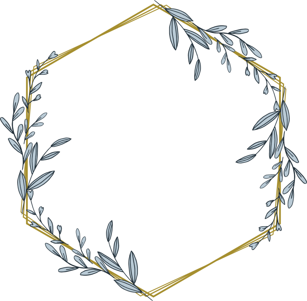 Gold Hexagon frame minimalist floral wreath or hexagon floral frame png