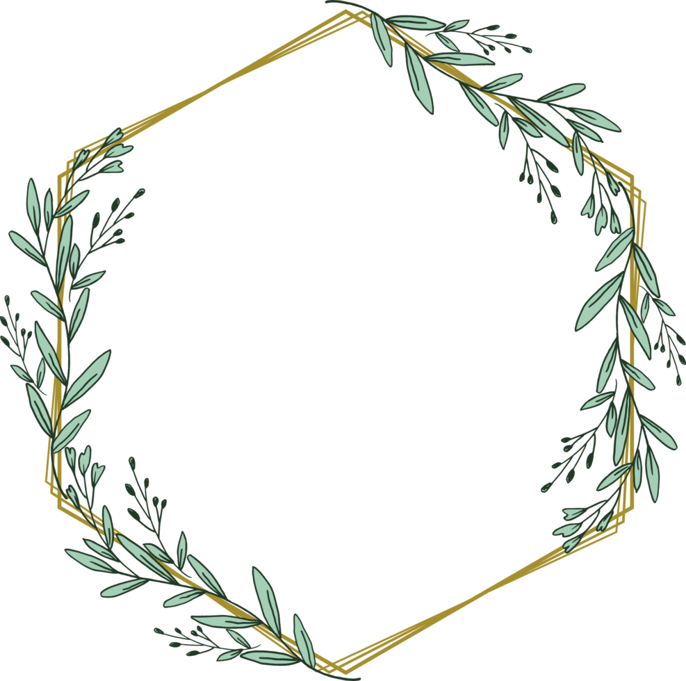 Gold Hexagon frame minimalist floral wreath or hexagon floral frame png