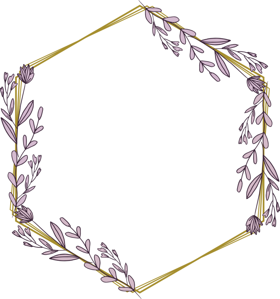 Gold Hexagon frame minimalist floral wreath or hexagon floral frame png