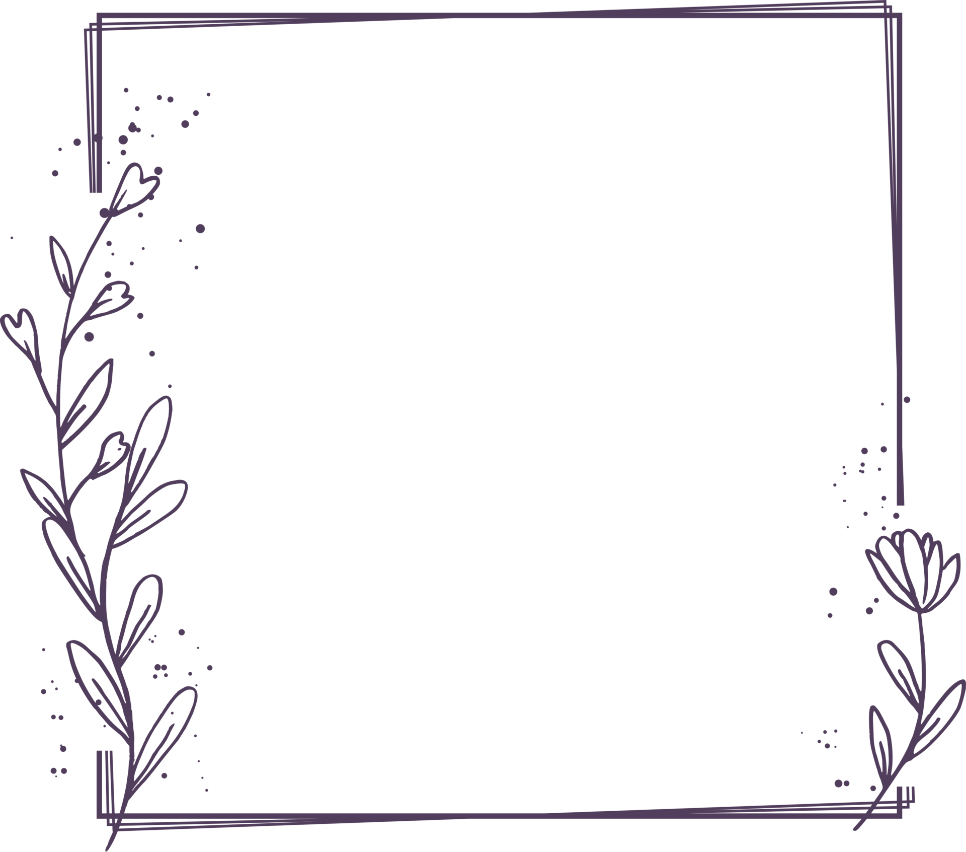 Minimalist floral frame with hand drawn leaf and shape simple floral