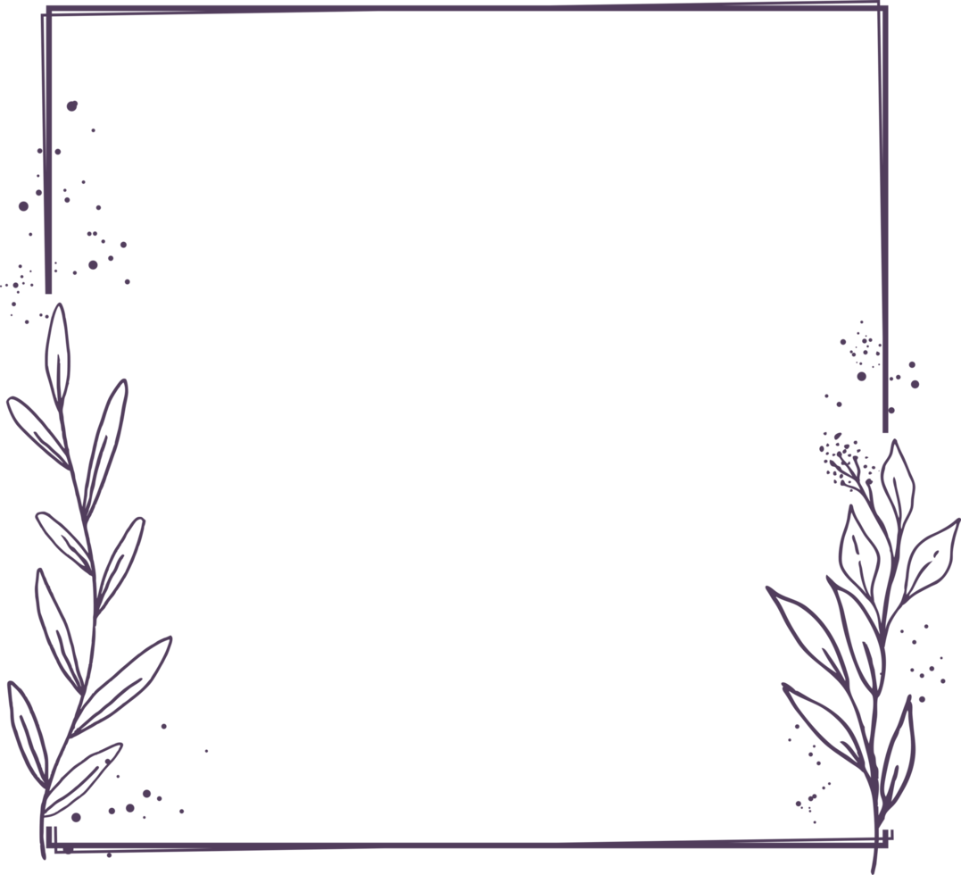 Minimalist floral frame with hand drawn leaf and shape simple floral border png