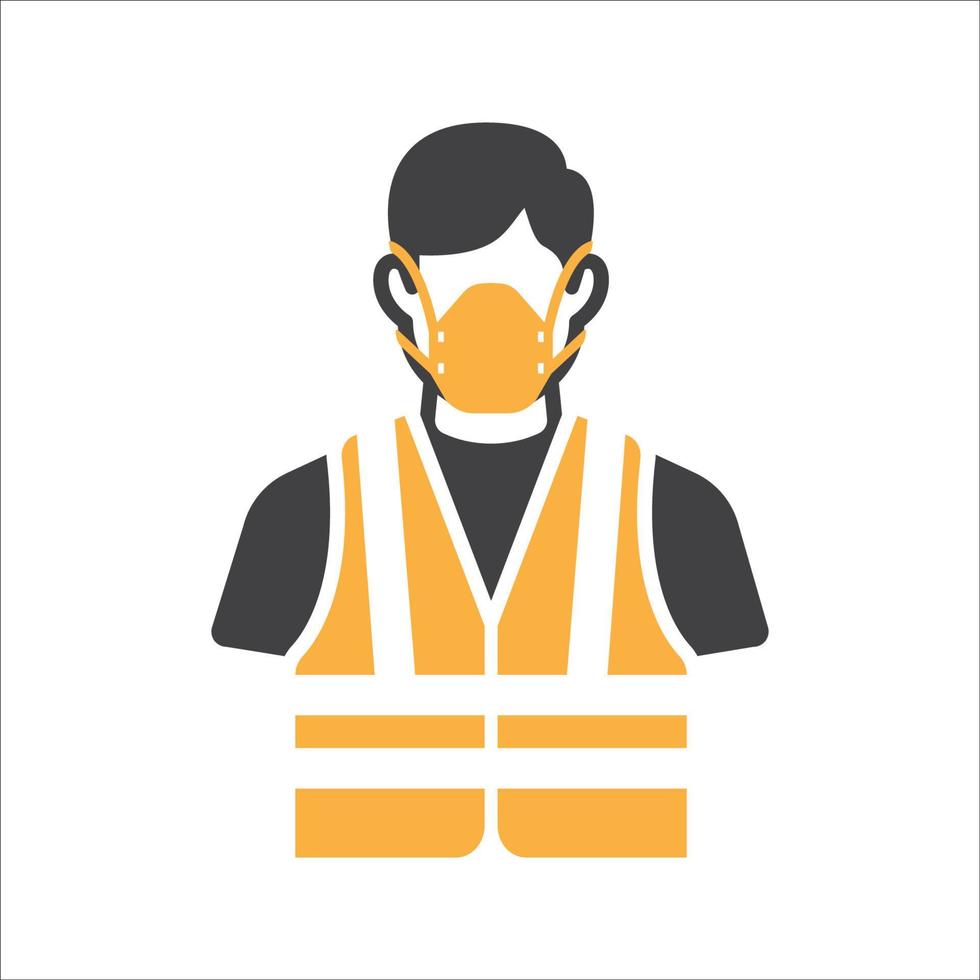 Construction Worker Icon vector. Safety icon Avatar With mask and safety vest. Builder man icon. vector illustration