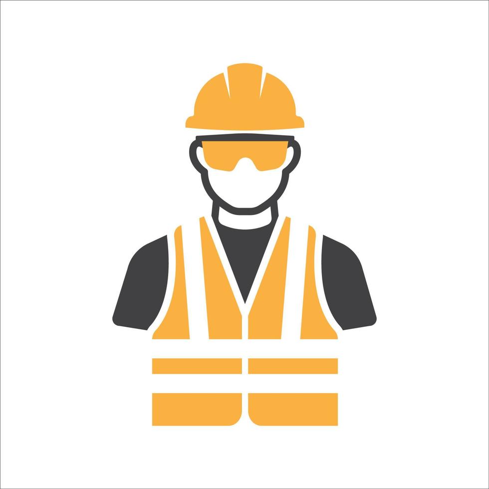 Construction Worker Icon vector. Safety icon Avatar With safety helmet and safety vest and safety glasses. Builder man in a helmet icon. vector illustration