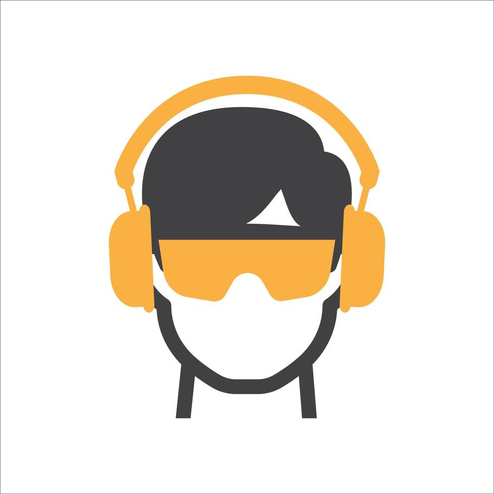 Construction worker icon. Safety man icon. Ear protection and safety glasses icon. Vector illustration