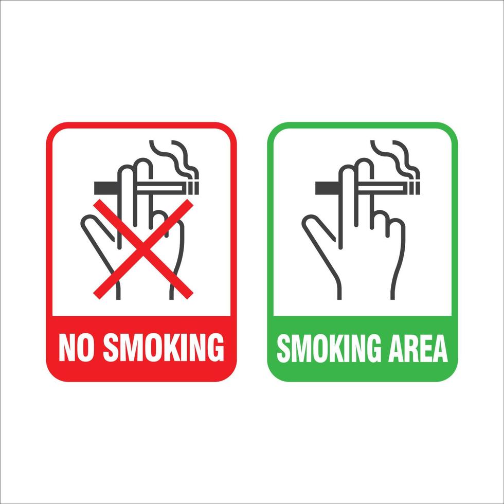 No smoking and Smoking area labels. Smoking design sign element. Vector illustration