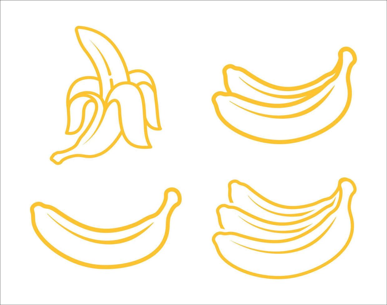 Banana vector icon set in linear style. Banana fruit linear icons collection. Banana icon vector set isolated on white background. Vector illustration