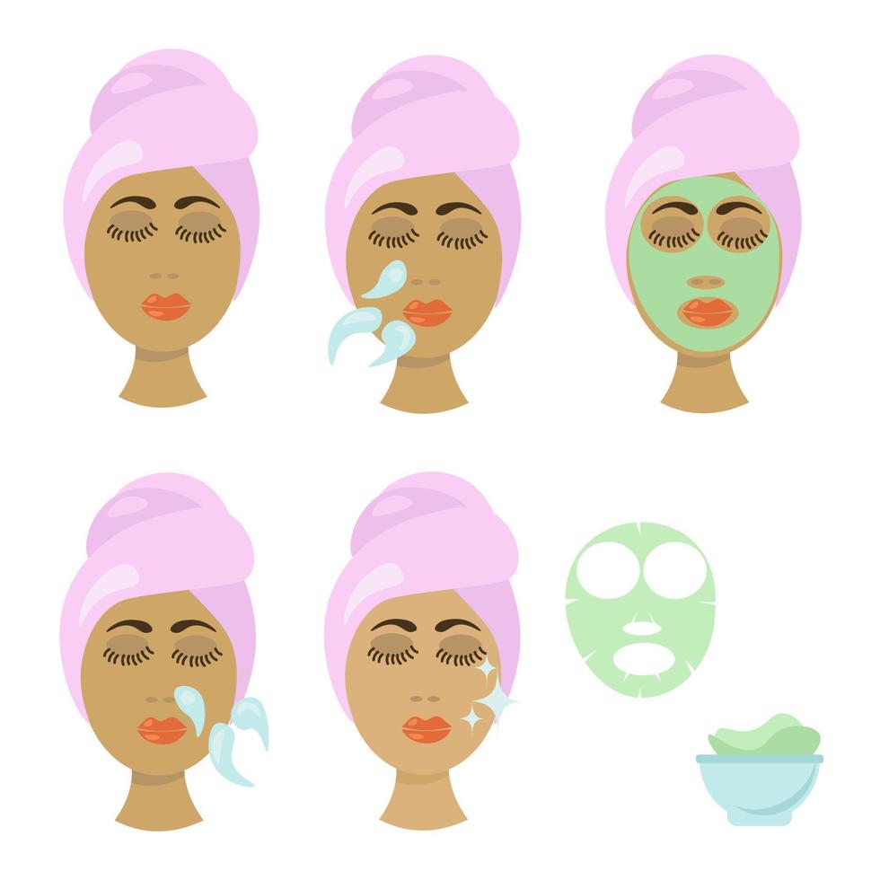 cosmetic mask for skin care, step-by-step instructions for using the cosmetic care product vector
