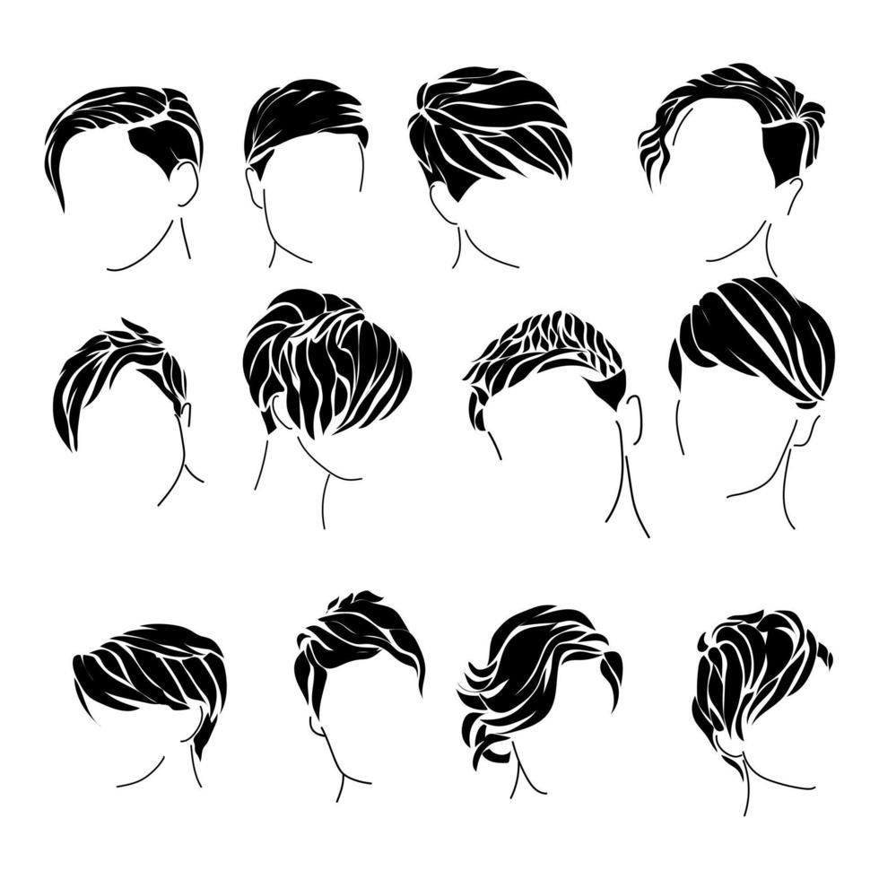 hembra duendecito Corte de pelo conjunto de siluetas, peinado para corto  pelo de varios tipos 20639974 Vector en Vecteezy