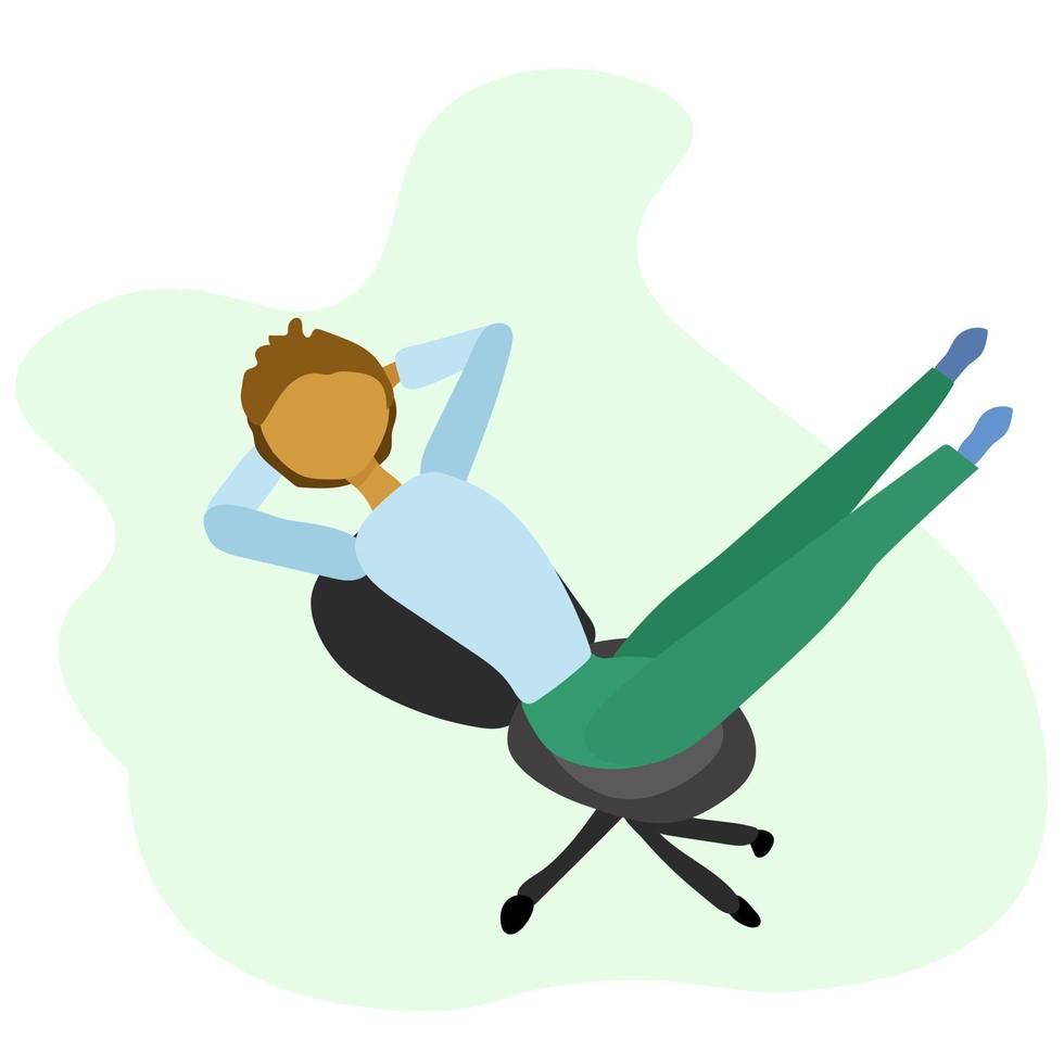 Procrastination concept, a man leaned back in his chair putting his affairs aside, vector