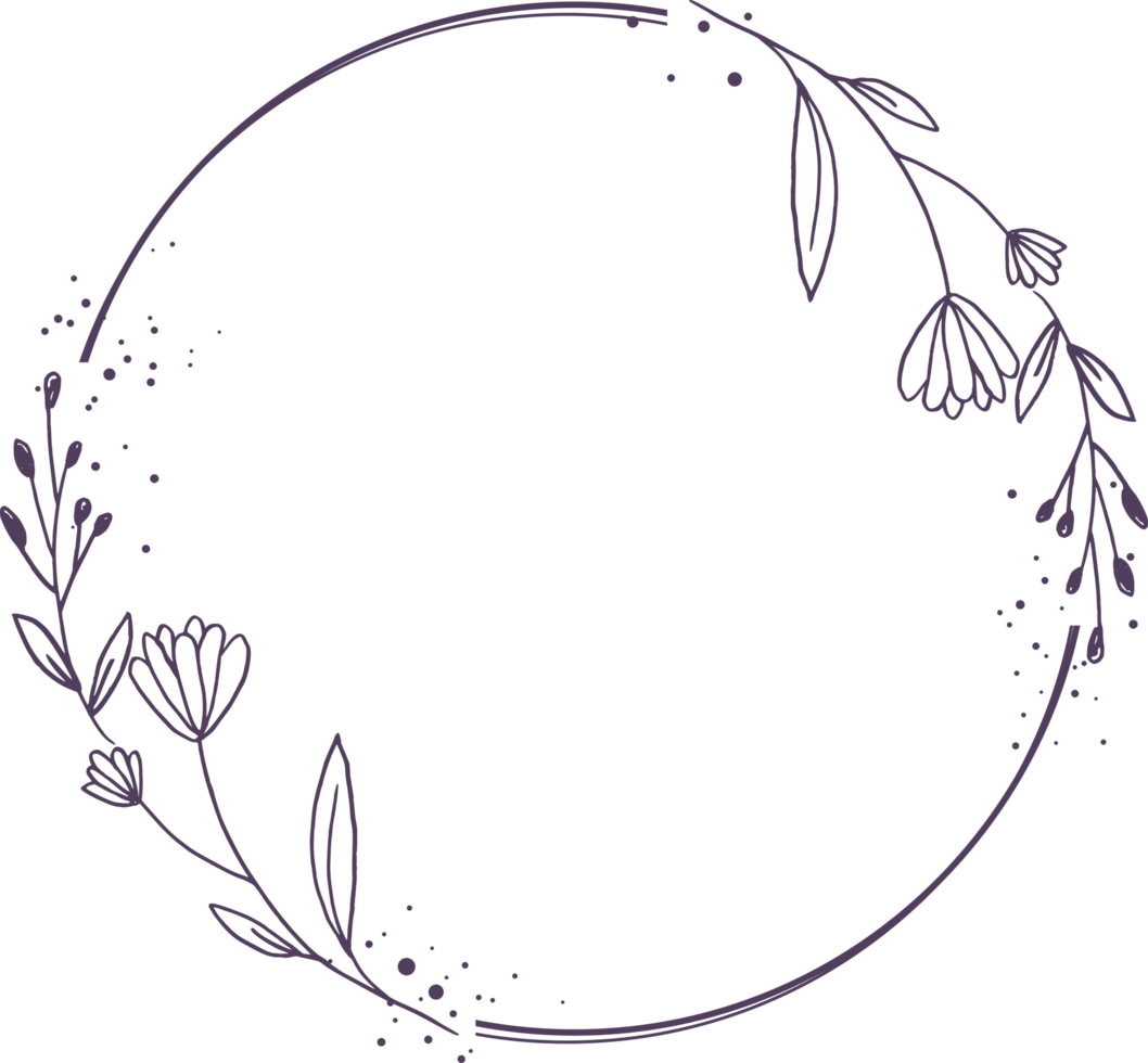 Minimalist floral frame with hand drawn leaf and shape simple floral border png