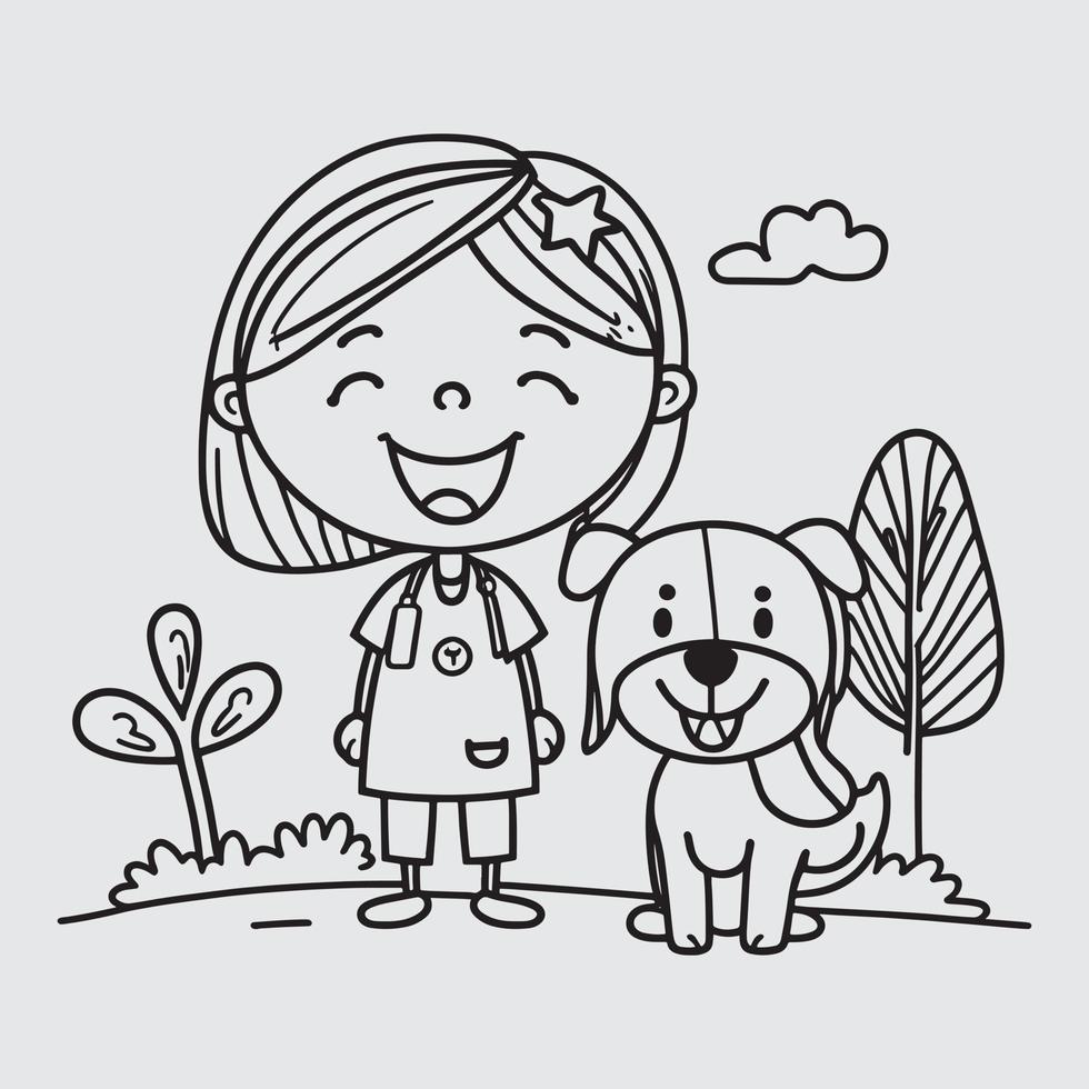 cute cartoon veterinary nurse smiling with a dog vector