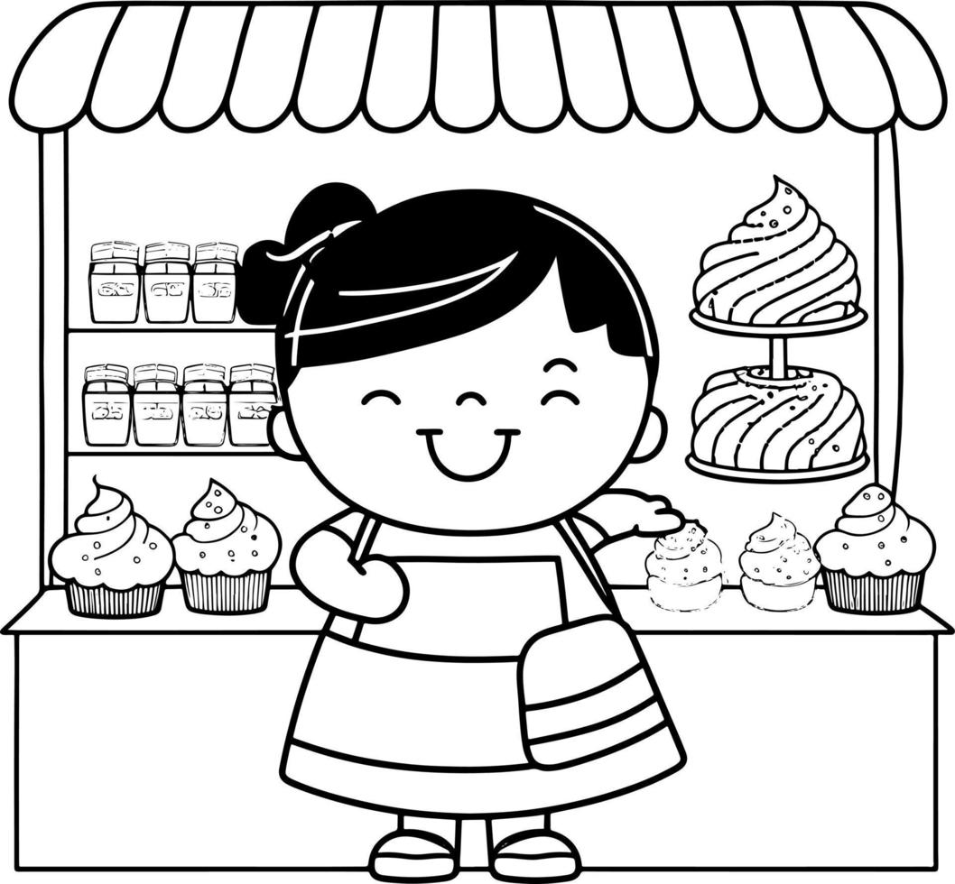 linda dibujos animados dulce panadería propietario ilustración gráfico vector