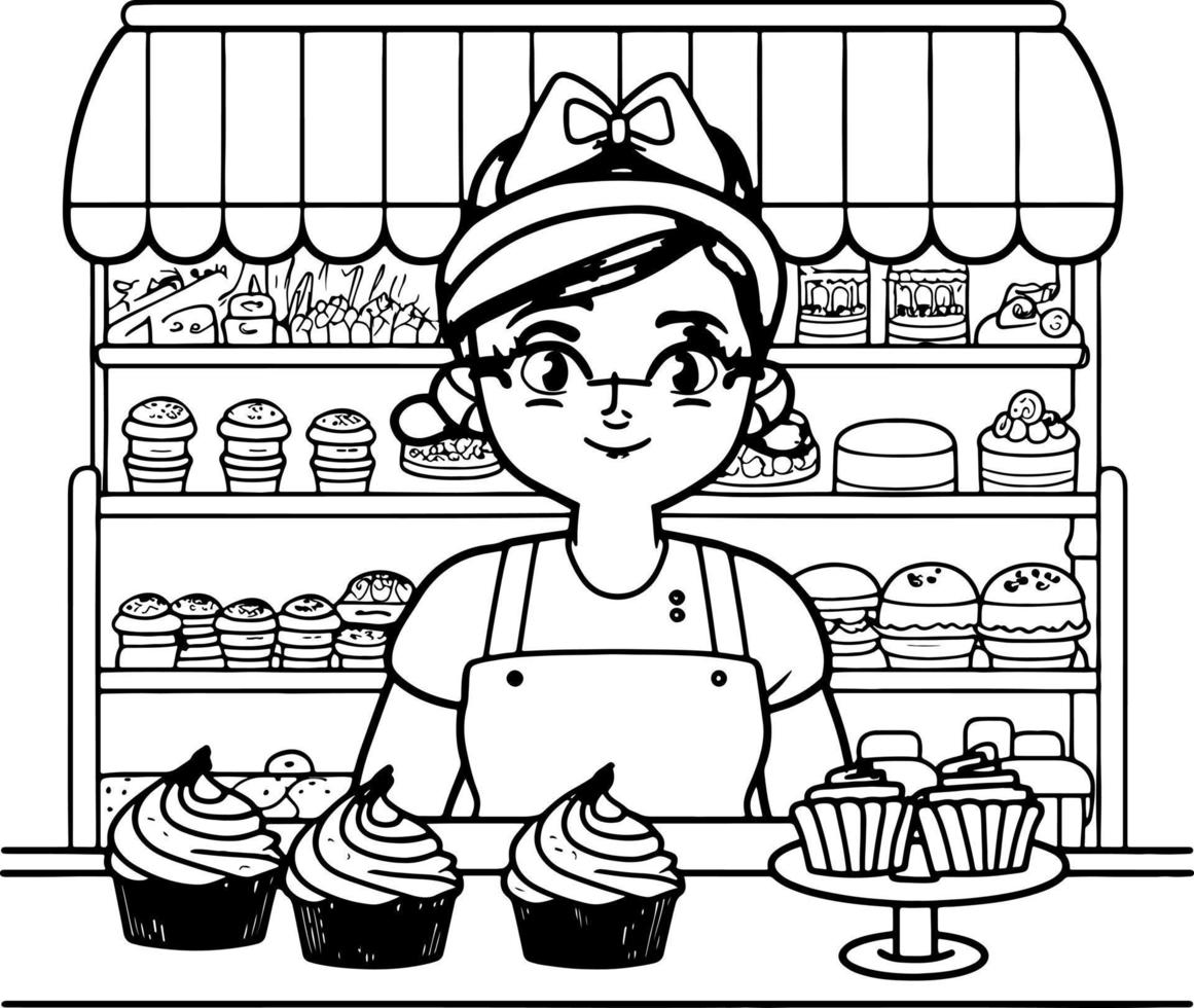 cute cartoon Sweet Bakery Owner Illustration graphic  vector