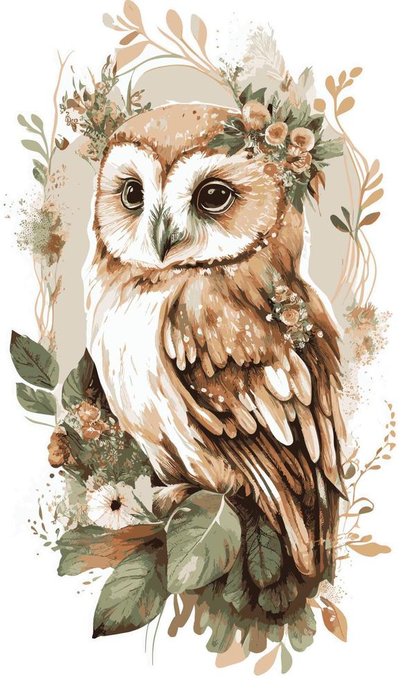 cute owl boho style illustration vector