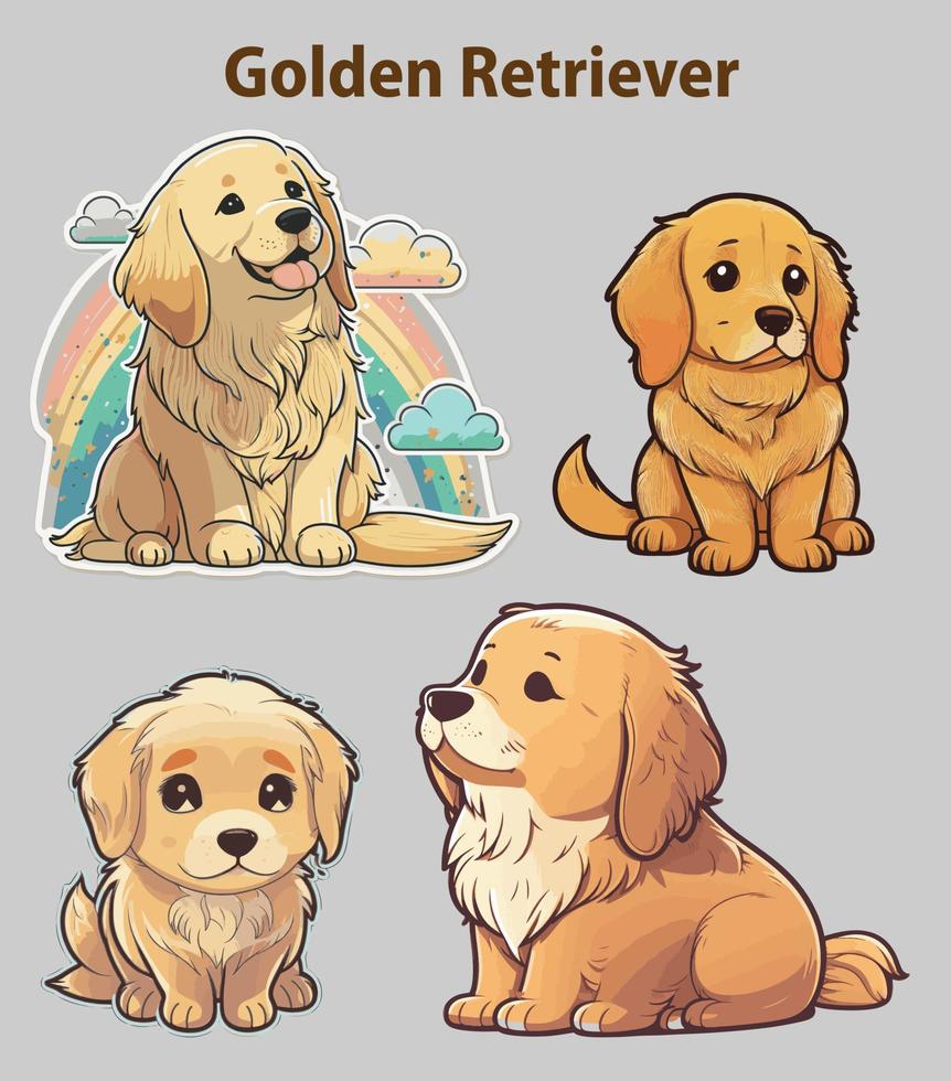 Set of Golden Retriever sticker design vector