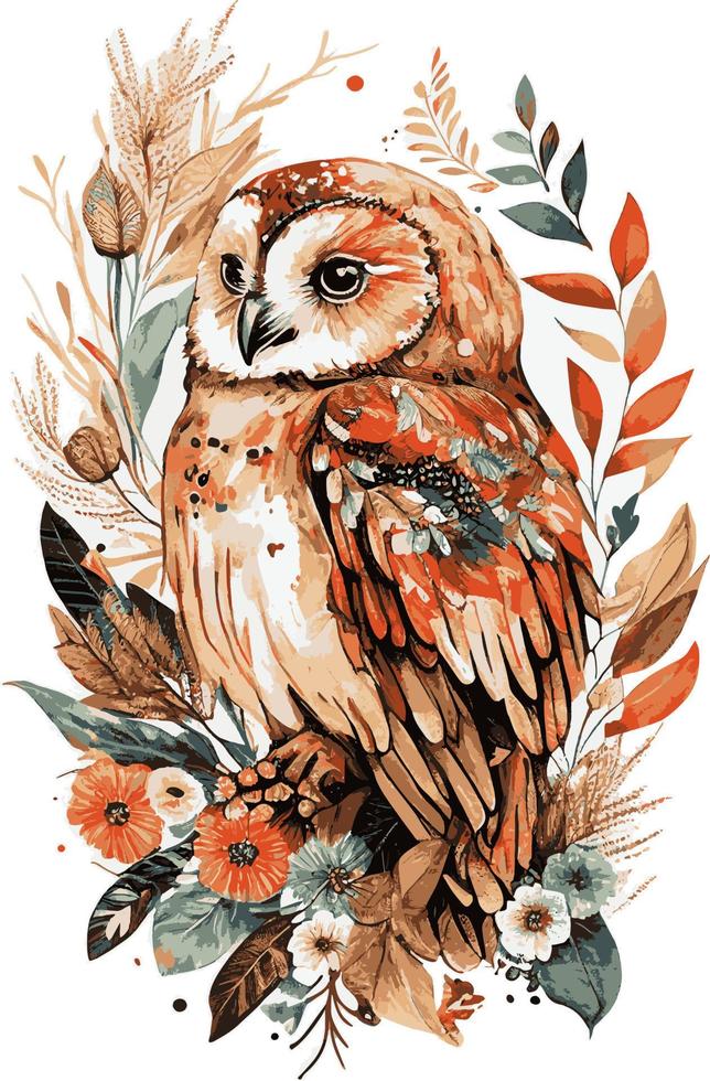 cute owl boho style illustration vector