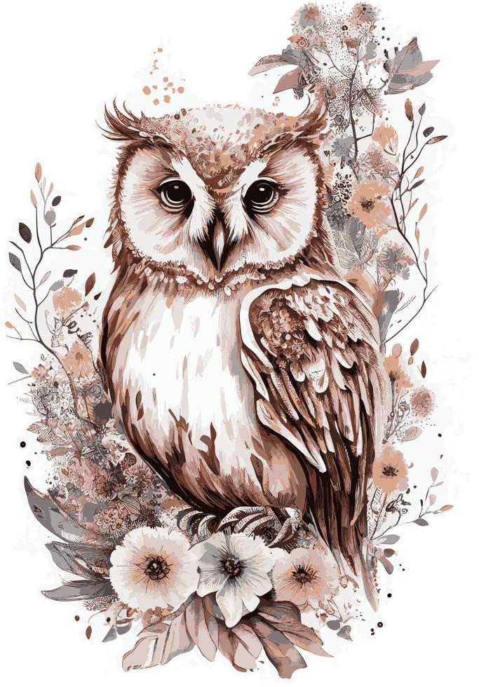 cute owl boho style illustration vector