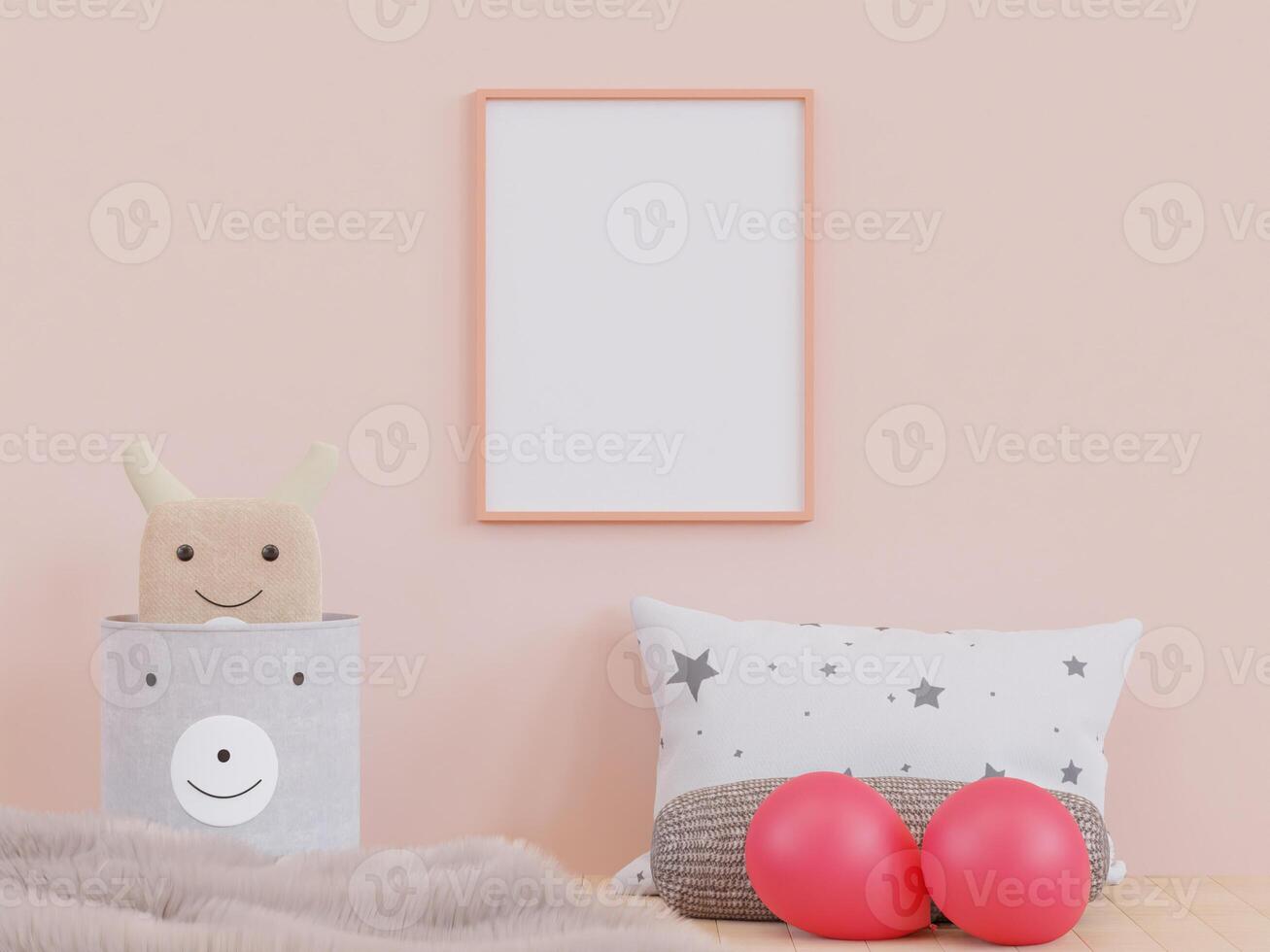 3D mockup photo frame in chidren room rendering