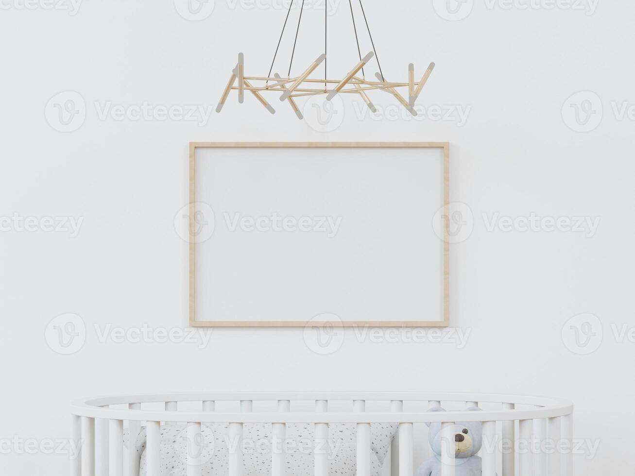 3D mockup photo frame in chidren room rendering