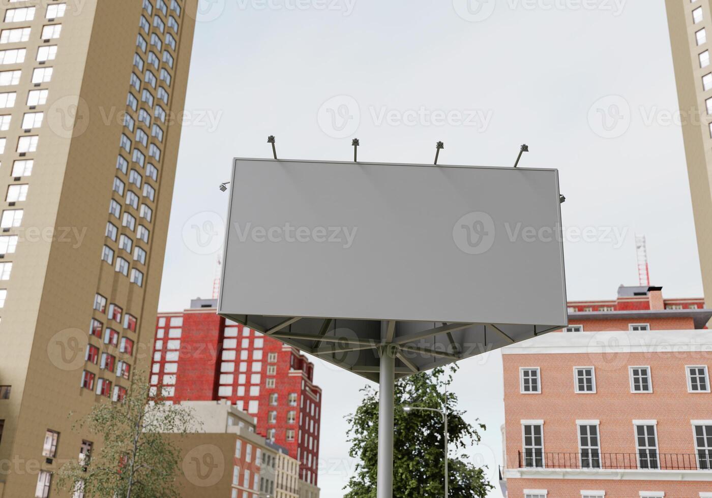 3D mockup blank billboard in downtown rendering photo