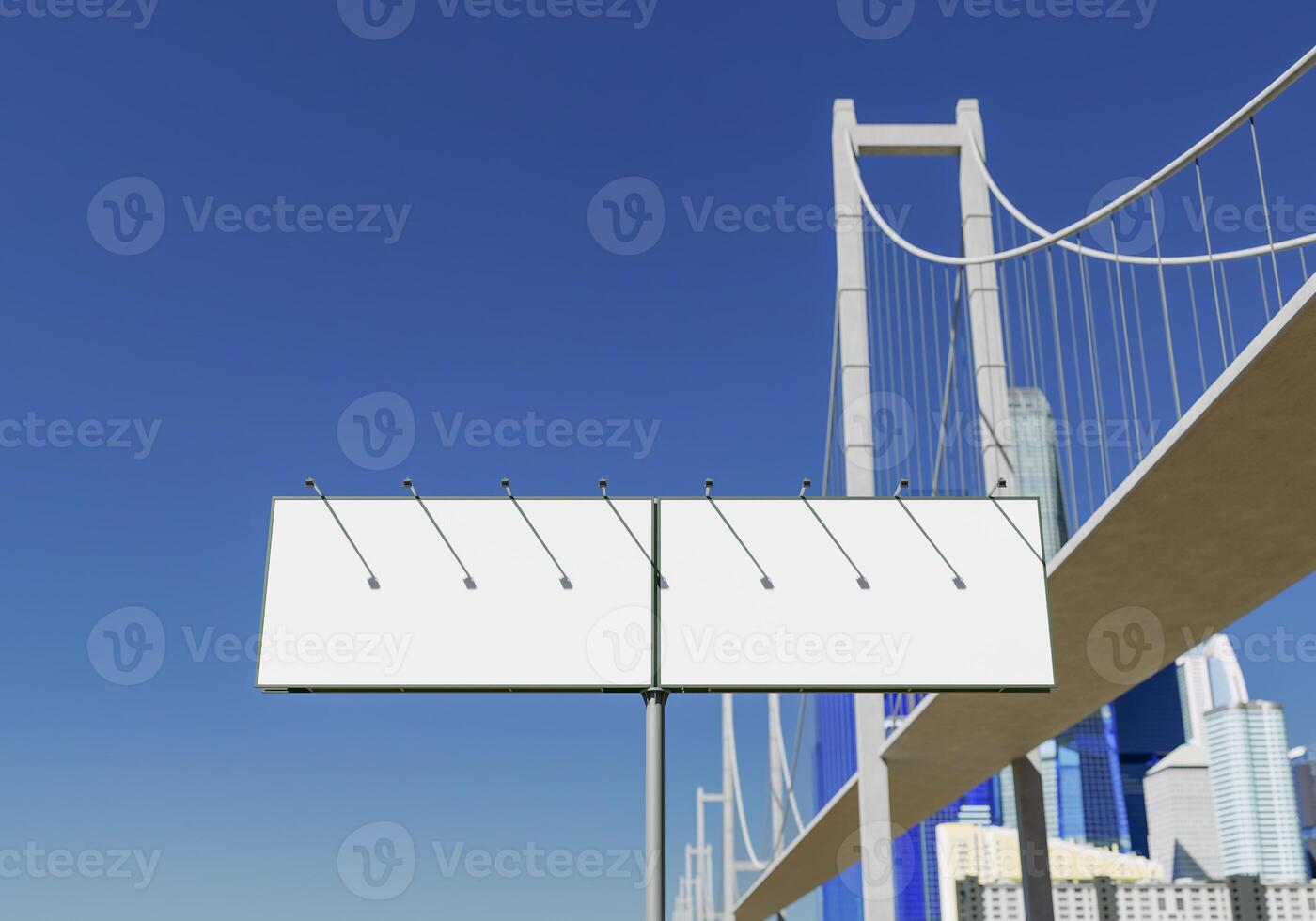 3D mockup blank billboard in downtown rendering photo
