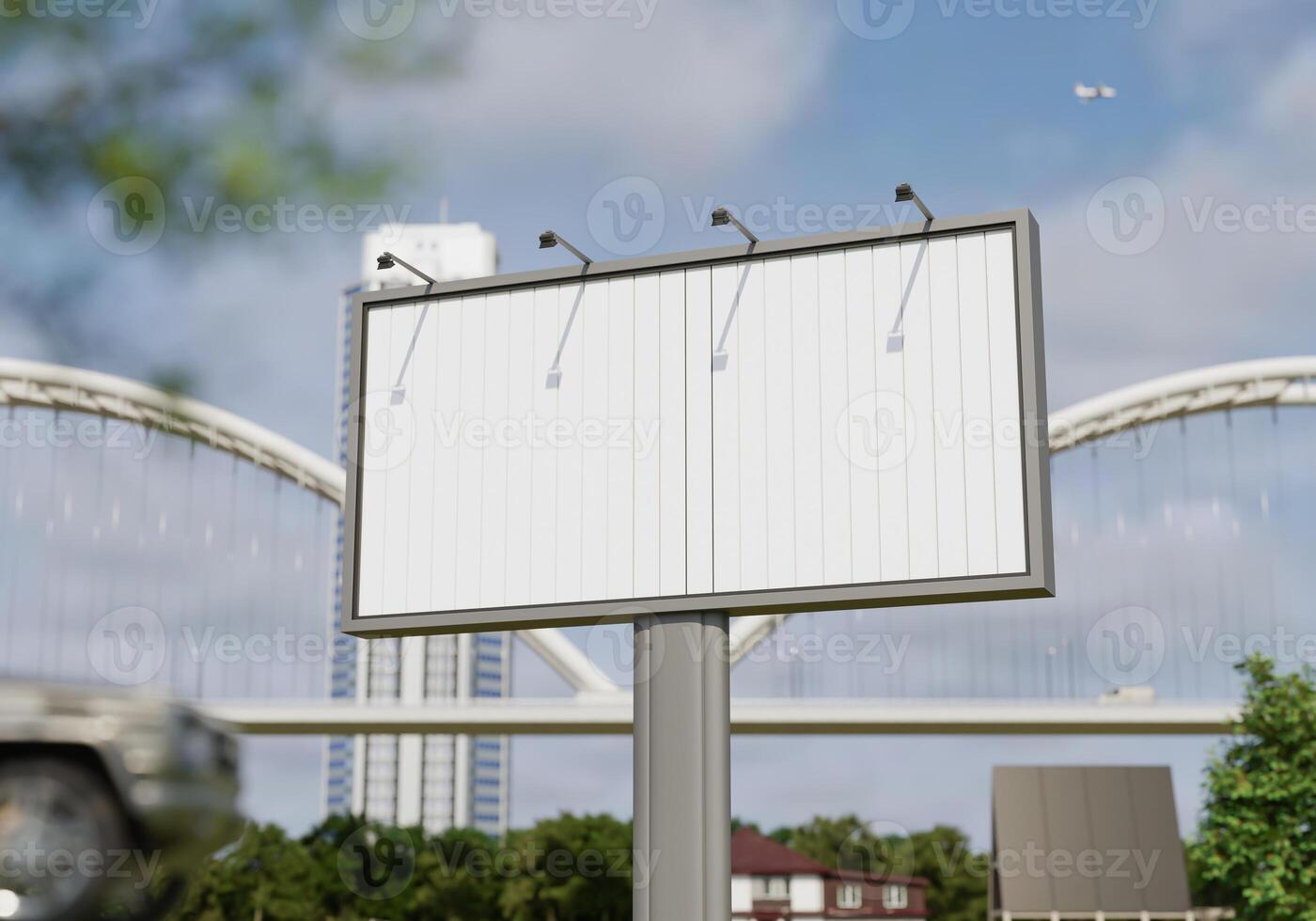 3D mockup blank flip billboard in downtown rendering photo