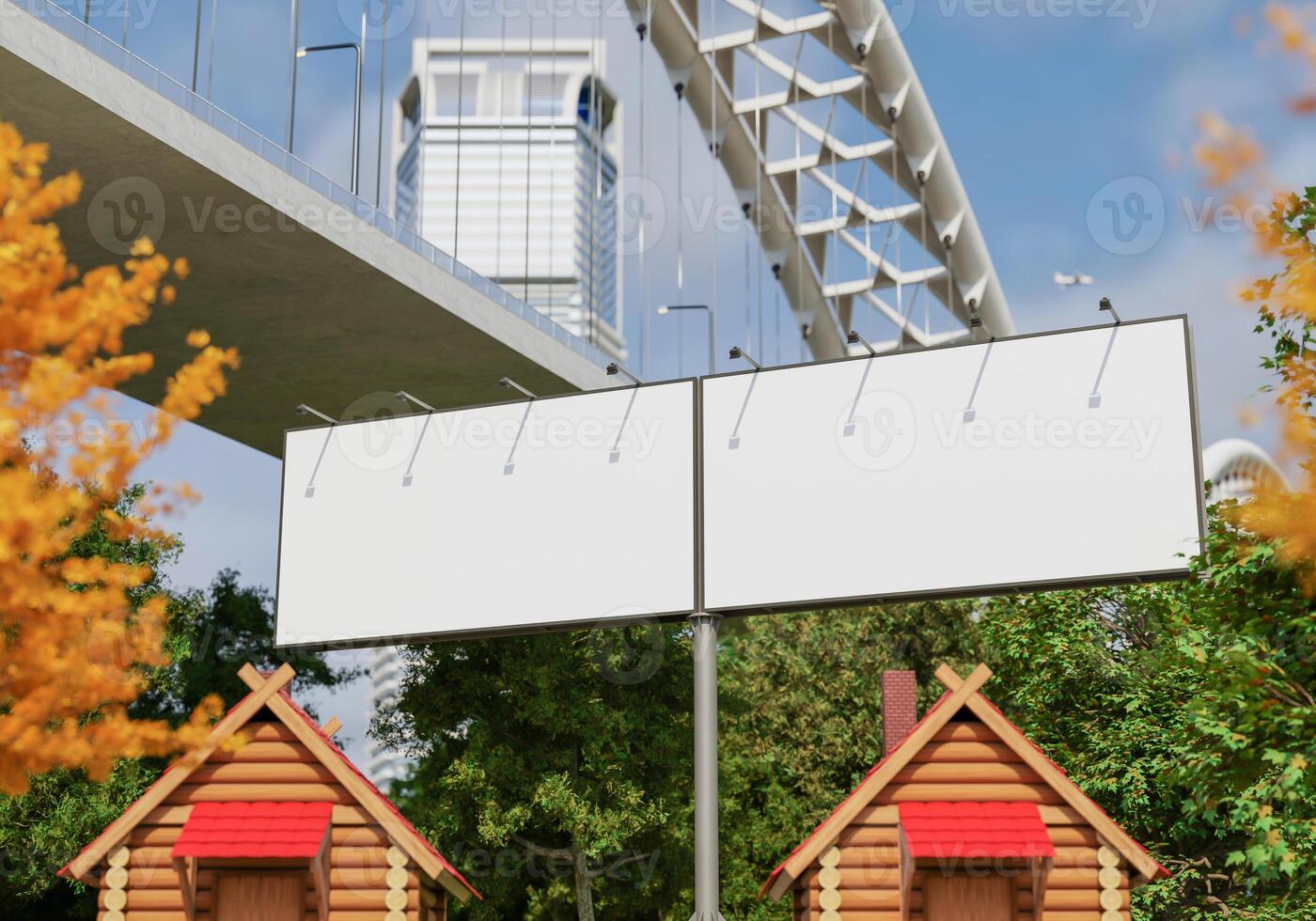 3D mockup blank billboard in downtown rendering photo