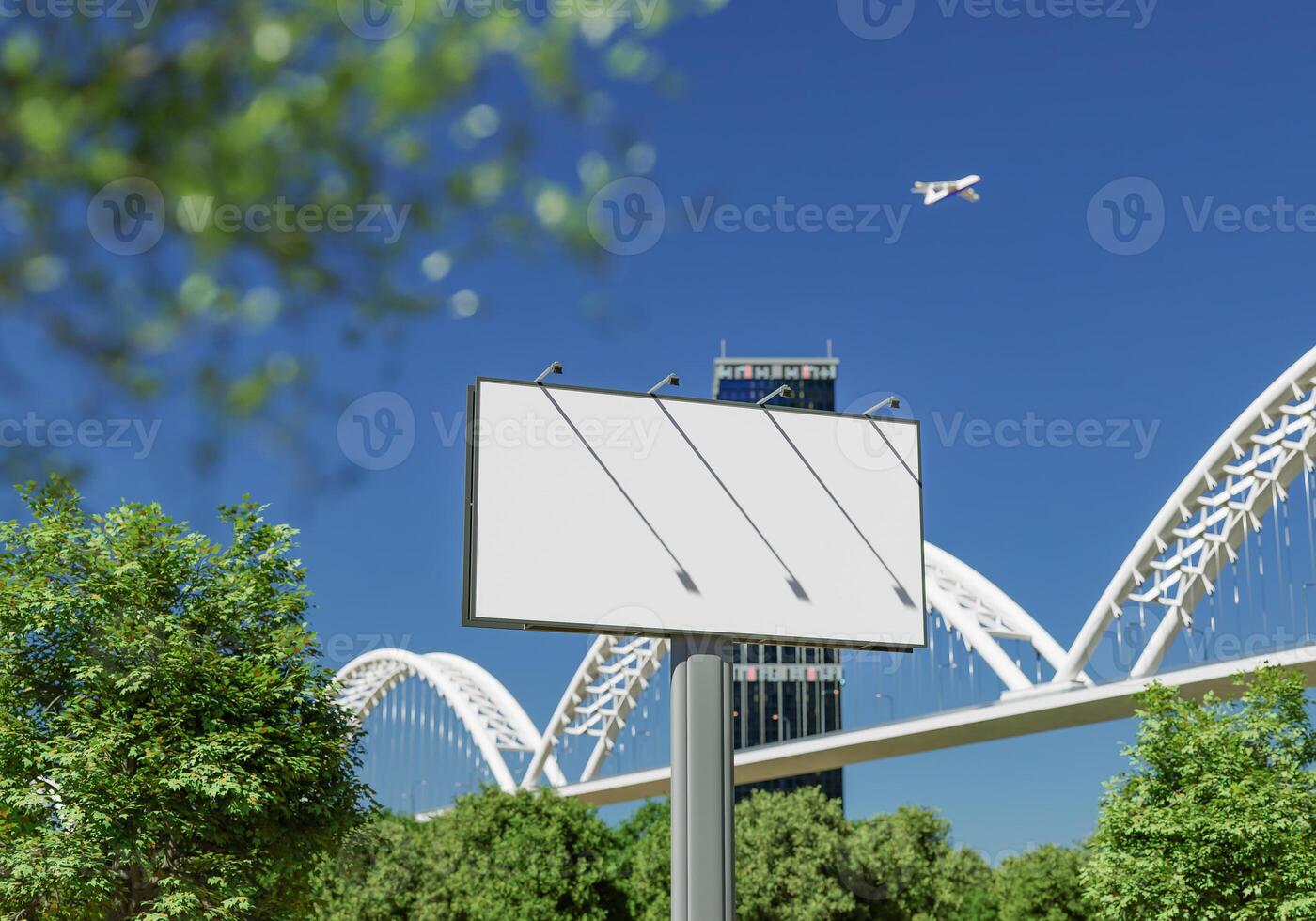 3D mockup blank billboard in downtown rendering photo