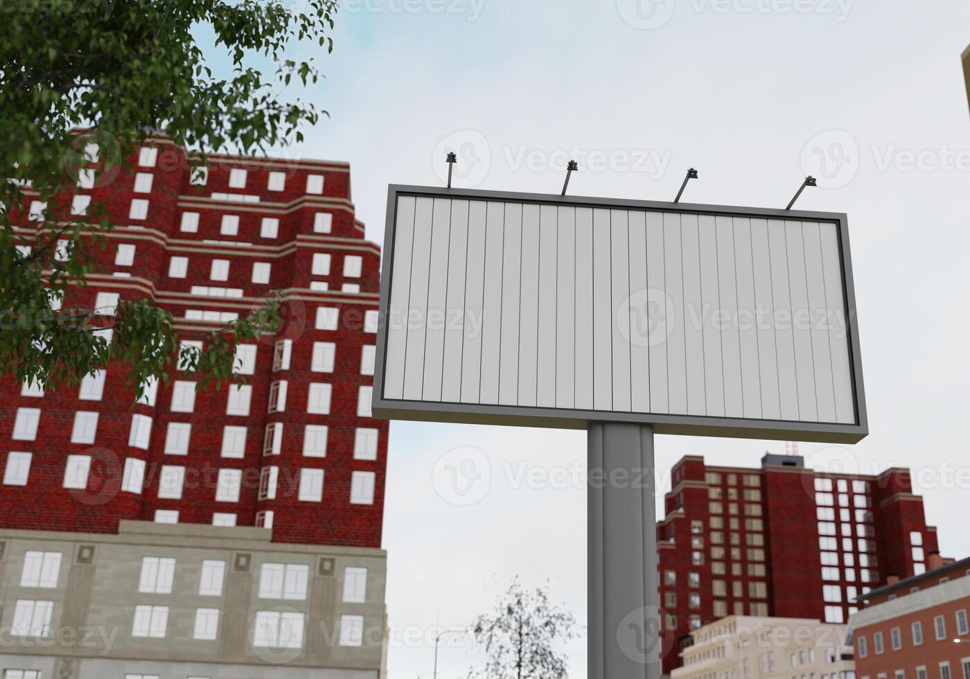 3D mockup blank billboard in downtown rendering photo