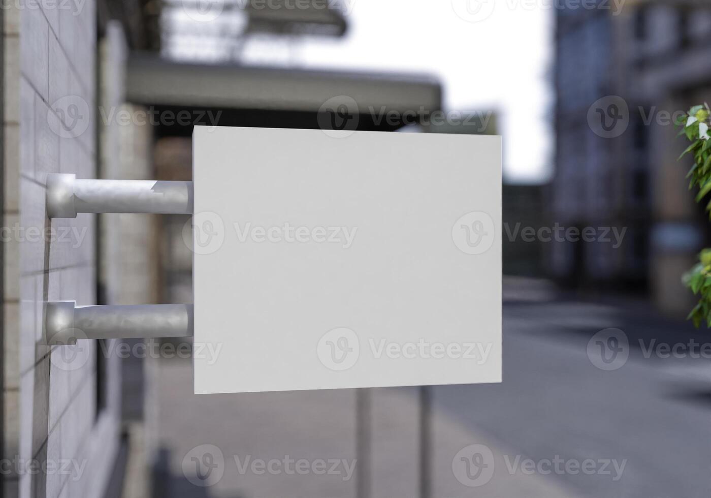 3D mockup blank signboard hanging out of shop rendering photo