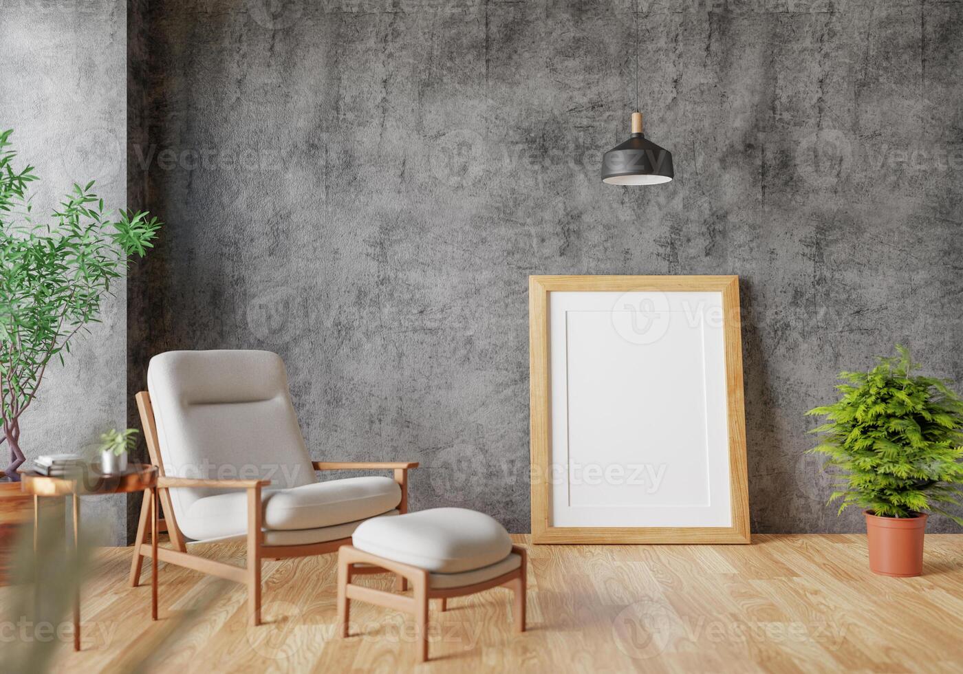 3D mockup blank photo frame in living room rendering
