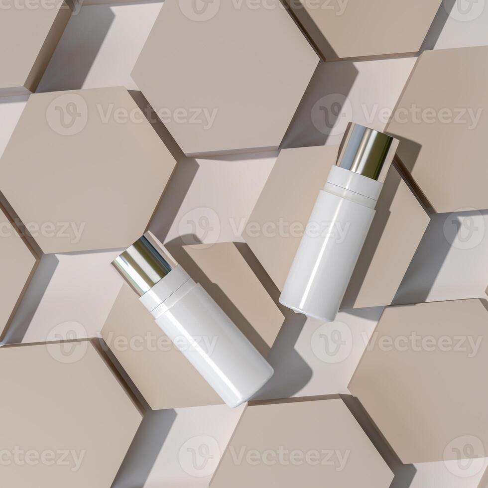 skin care products decorated with patterns on color background photo