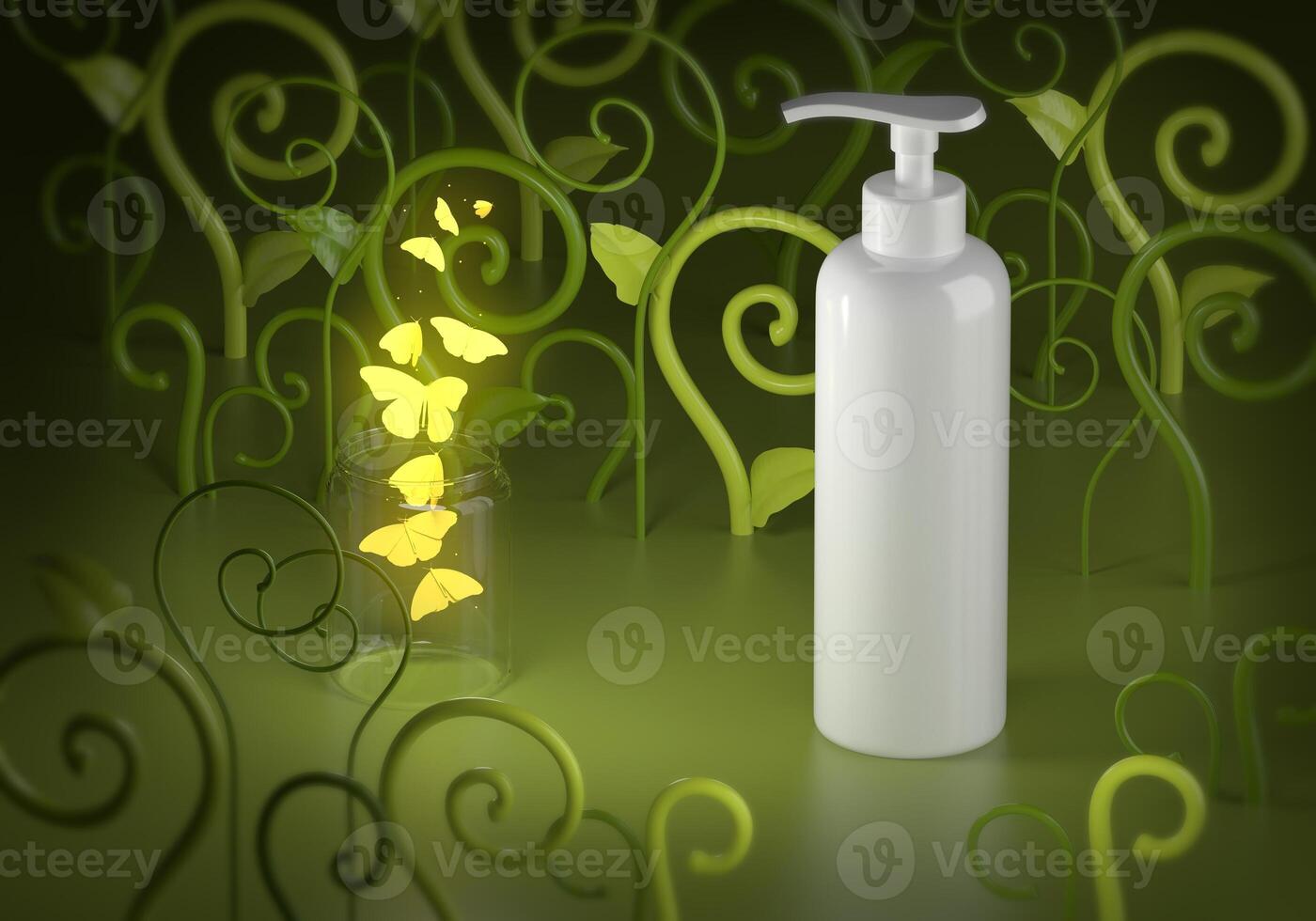 skin care products decorated with patterns on color background photo