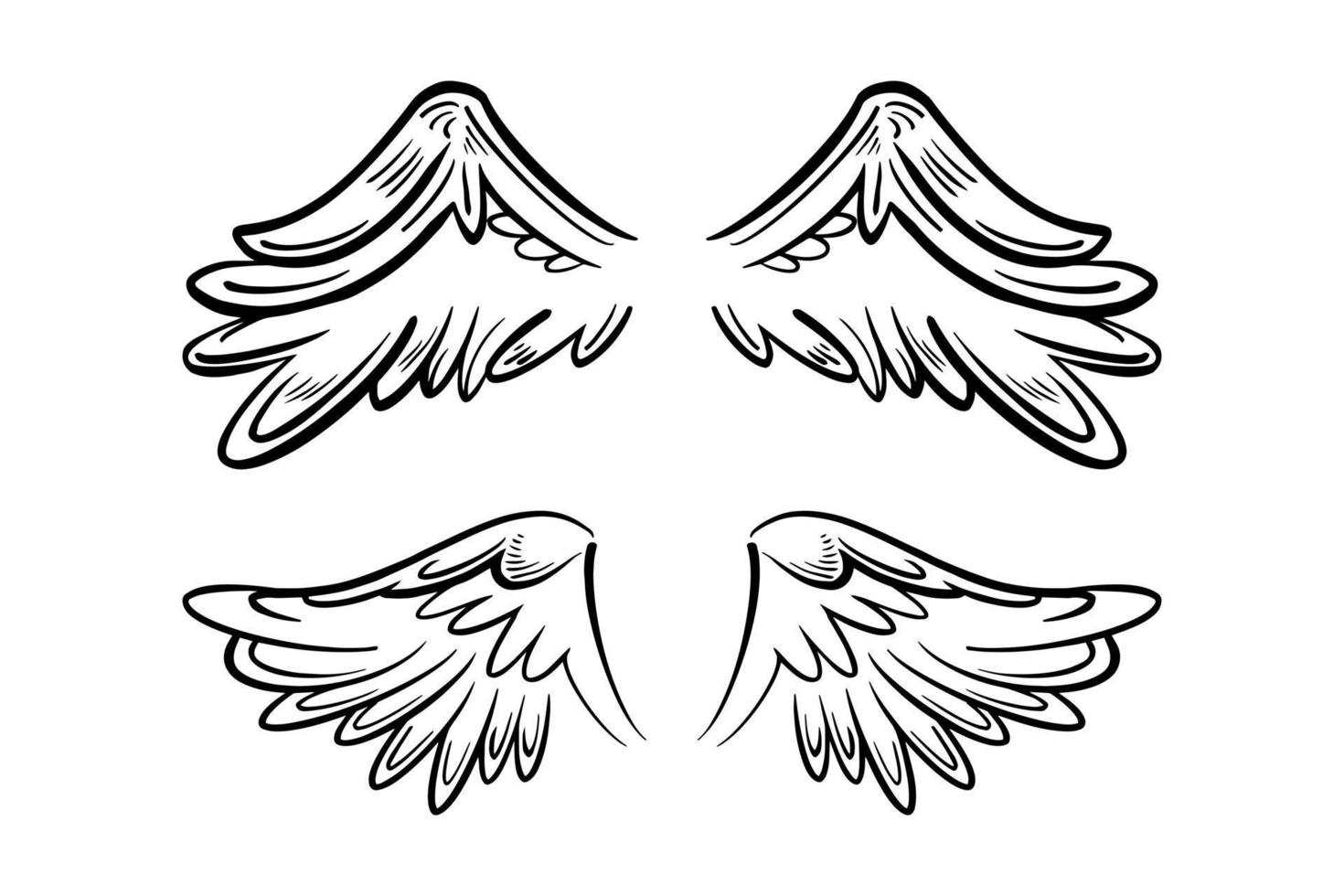 Sketch angel wings. Angel feather wing. Vector illustration.