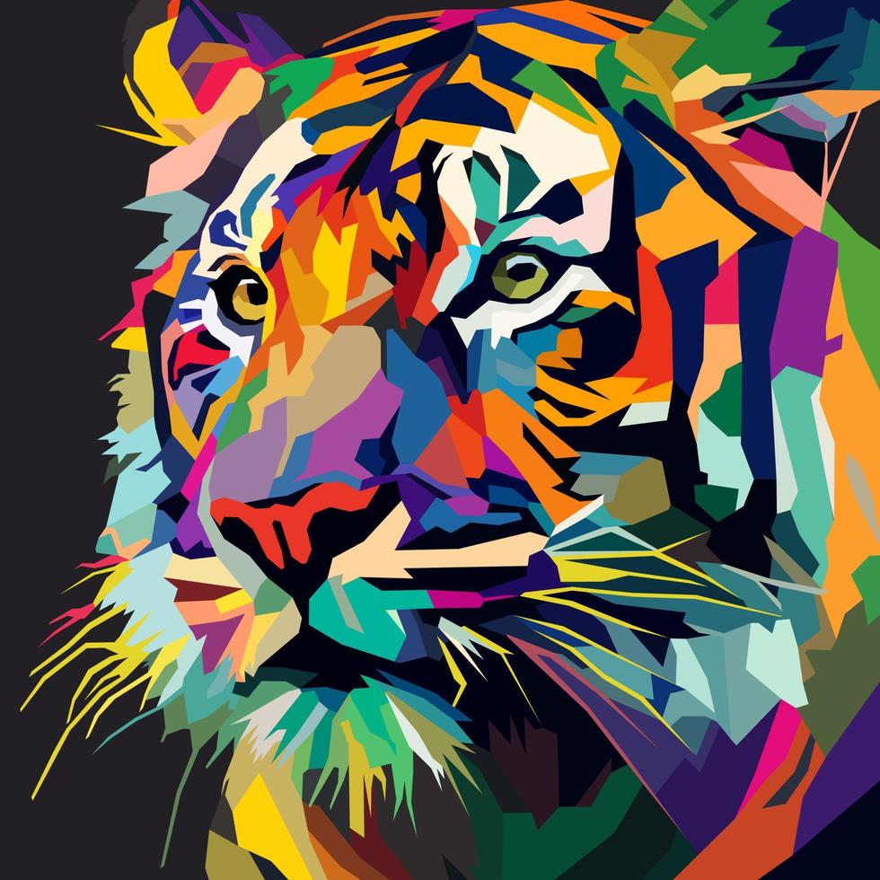 tiger face drawn using WPAP art style, pop art, vector illustration.