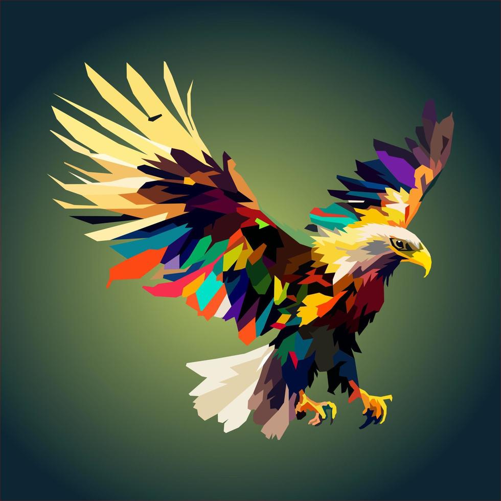 flying eagle with big wings drawn using WPAP art style, pop art, vector illustration.