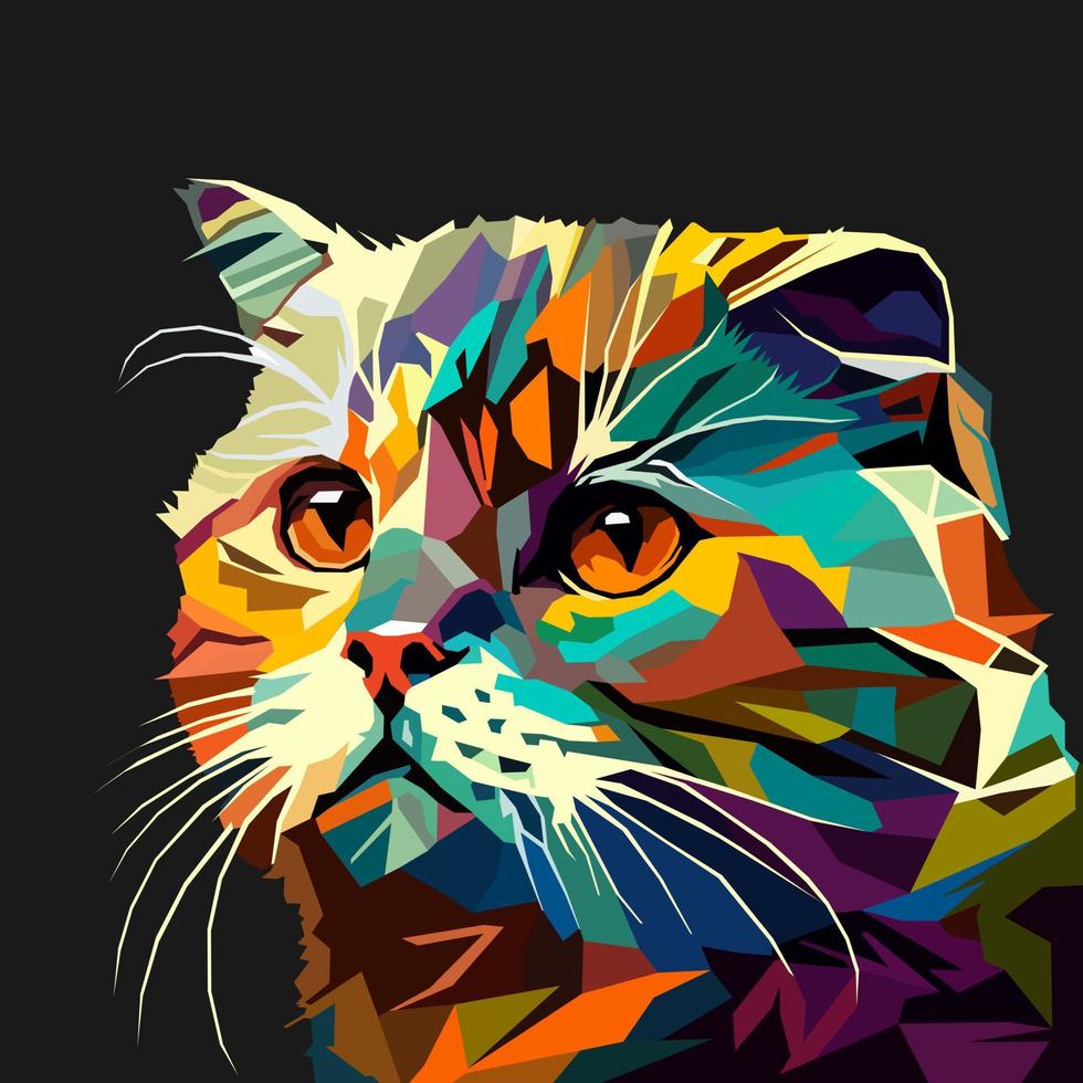 cat face drawn using WPAP art style, pop art, vector illustration.