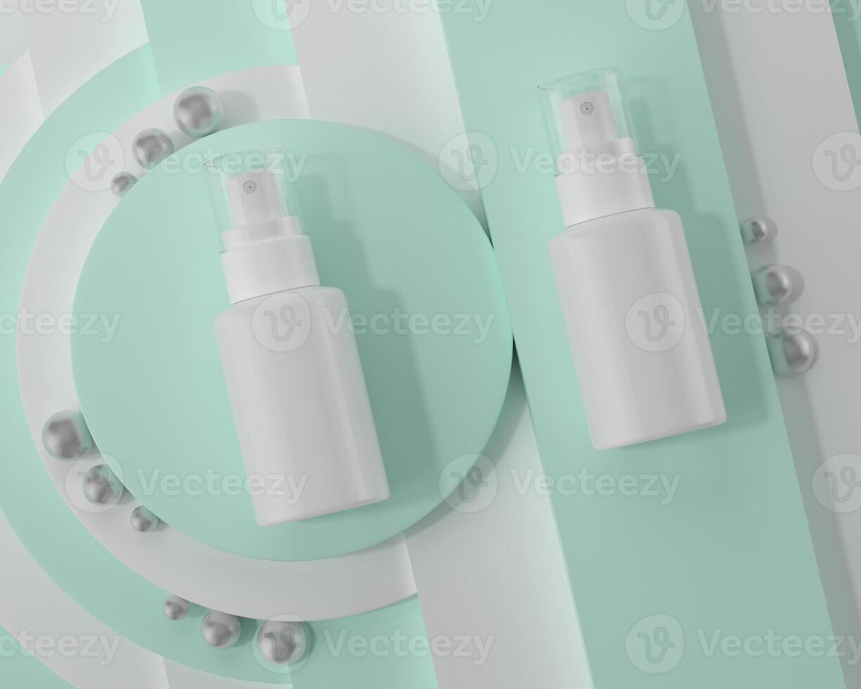 skin care products decorated with patterns on color background photo