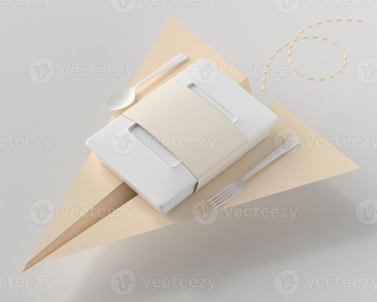 Plastic food container with decorations on background photo