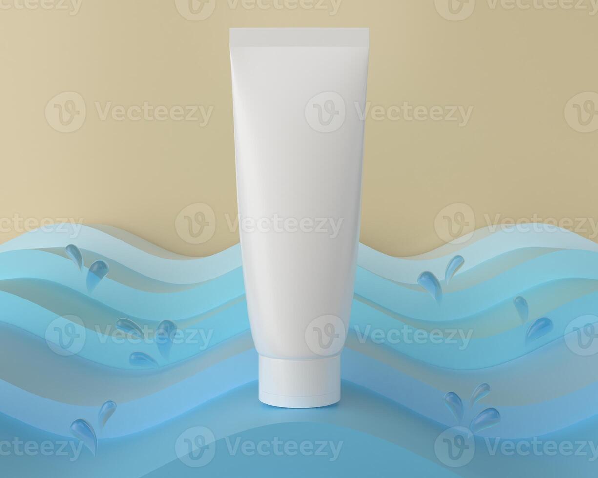 skin care products decorated with patterns on color background photo