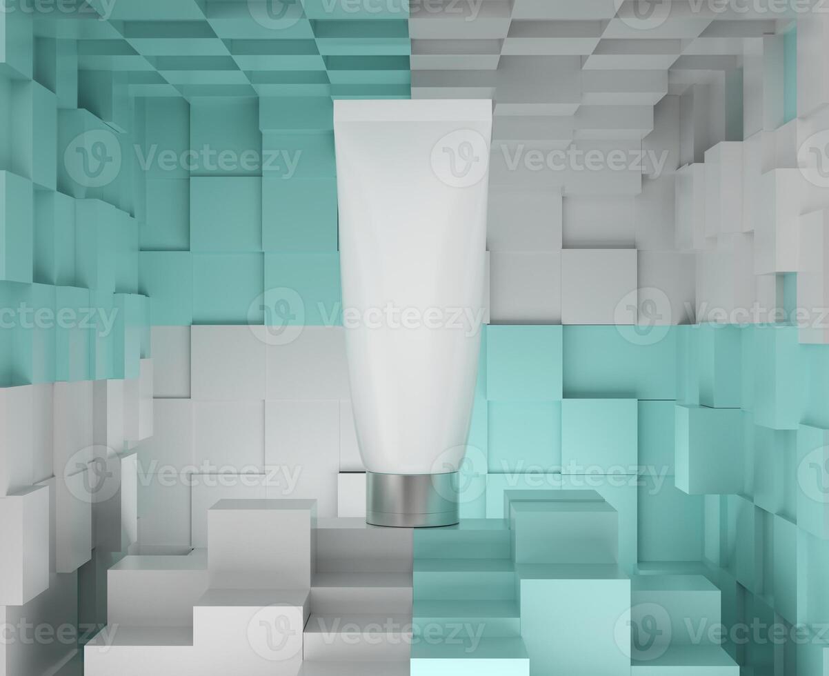 skin care products decorated with patterns on color background photo