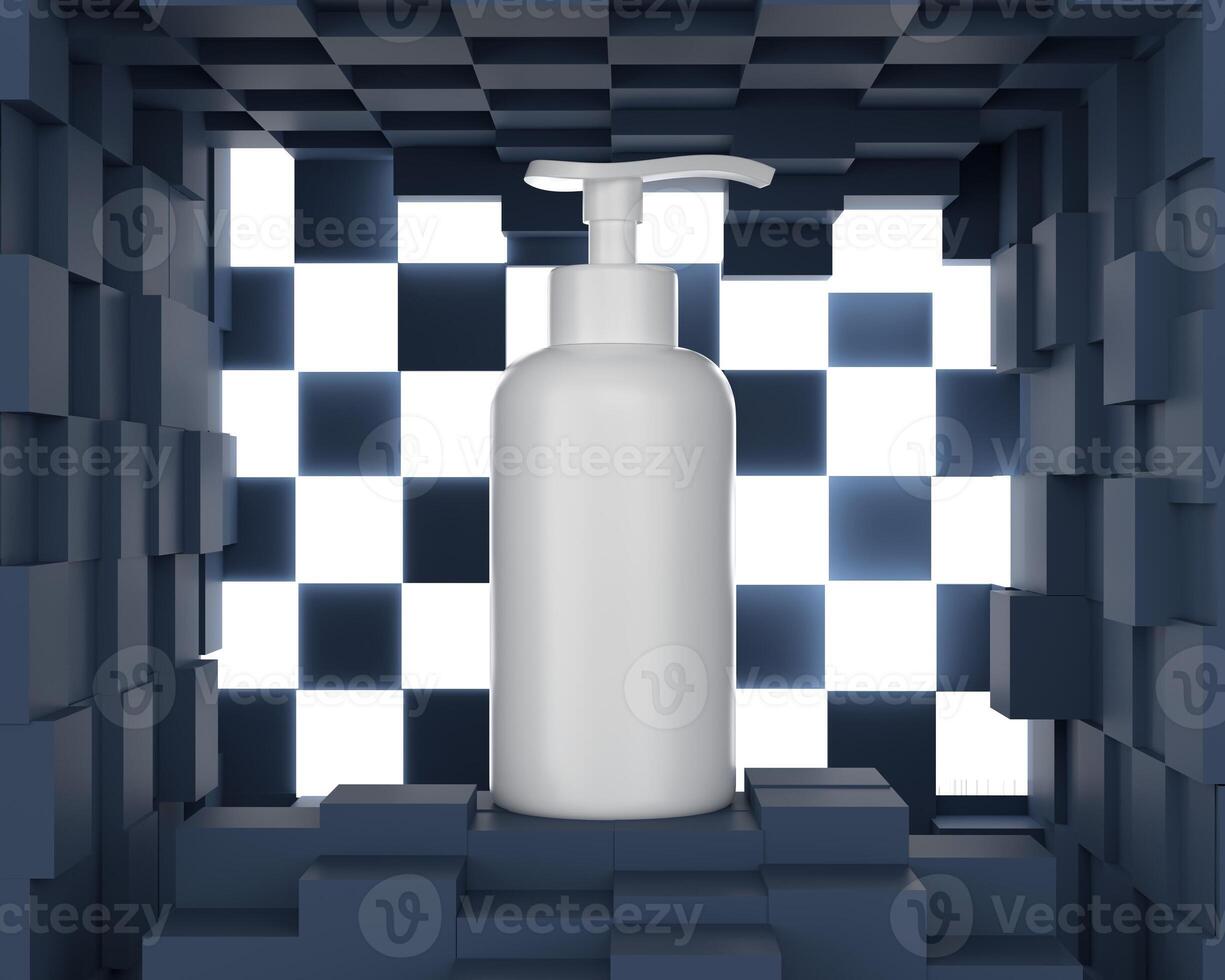 skin care products decorated with patterns on color background photo