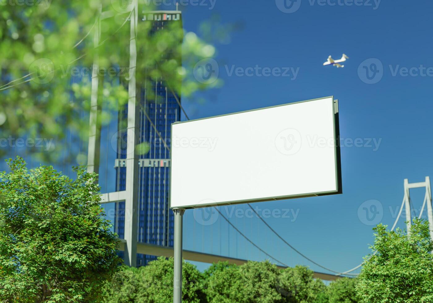 3D mockup blank billboard in downtown rendering photo