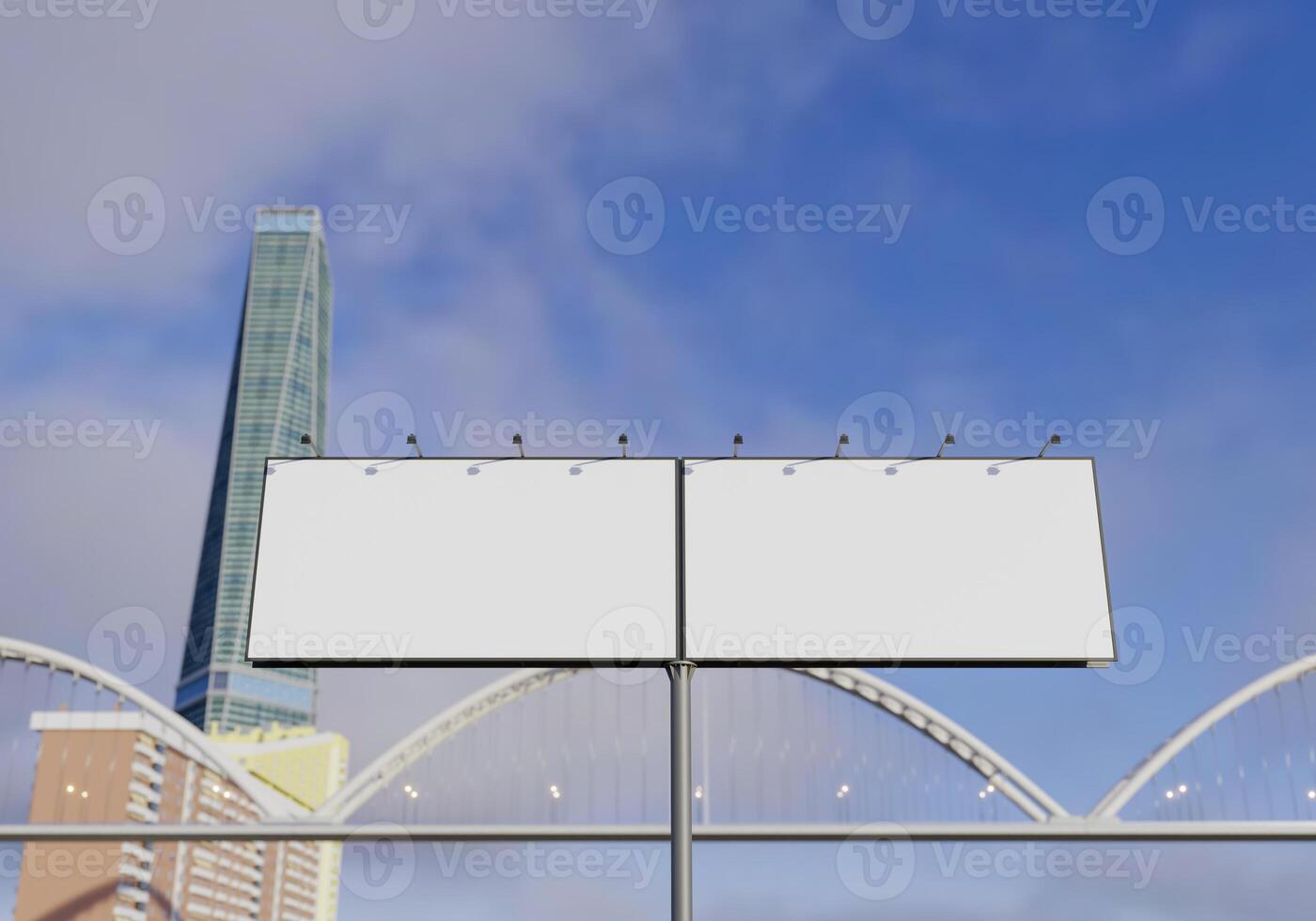 3D mockup blank billboard in downtown rendering photo