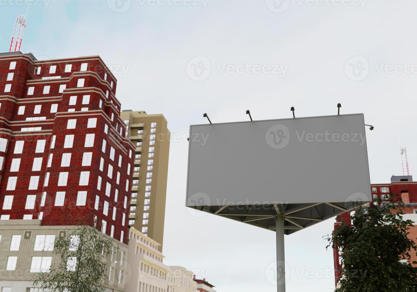 3D mockup blank billboard in downtown rendering photo