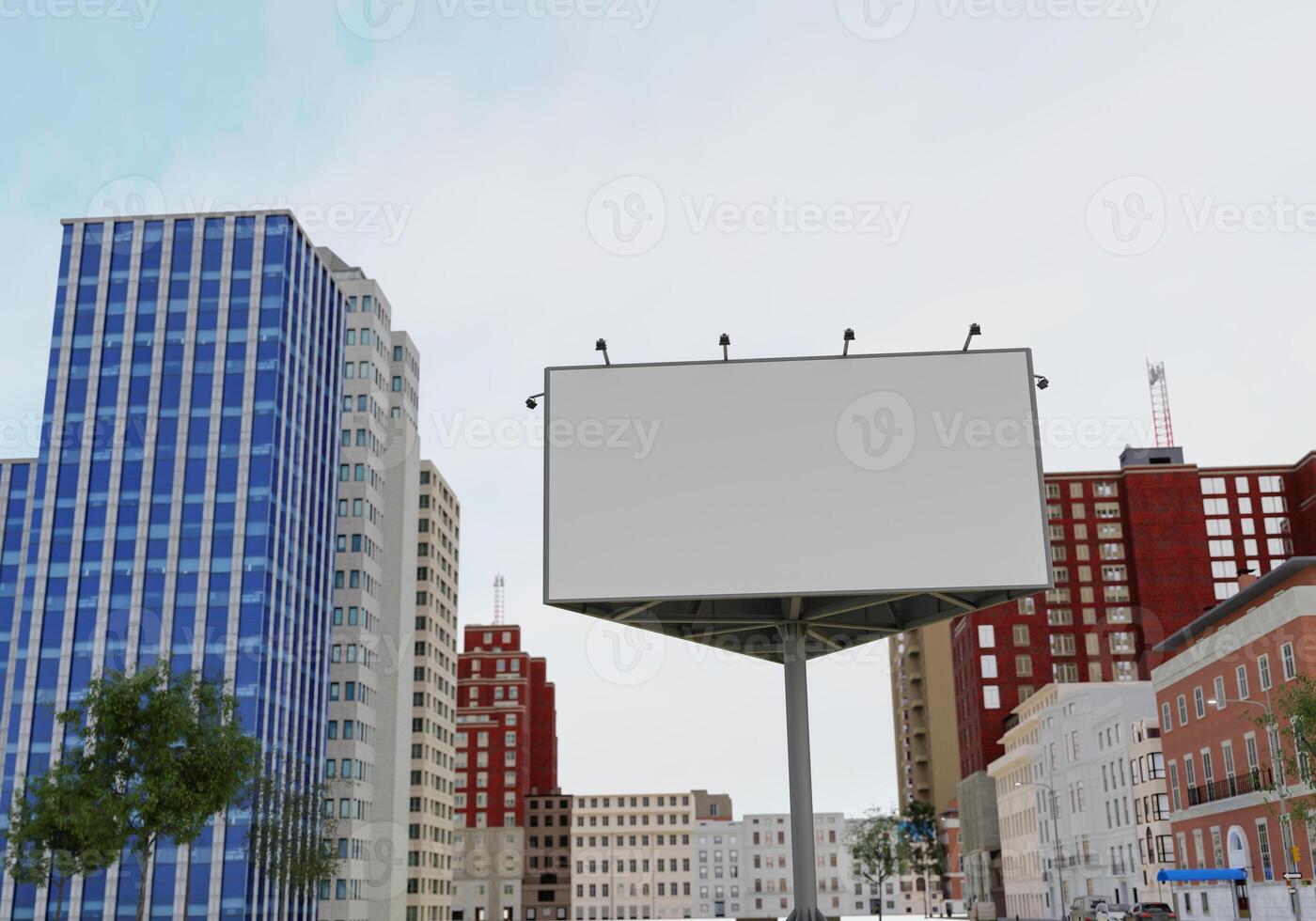 3D mockup blank billboard in downtown rendering photo