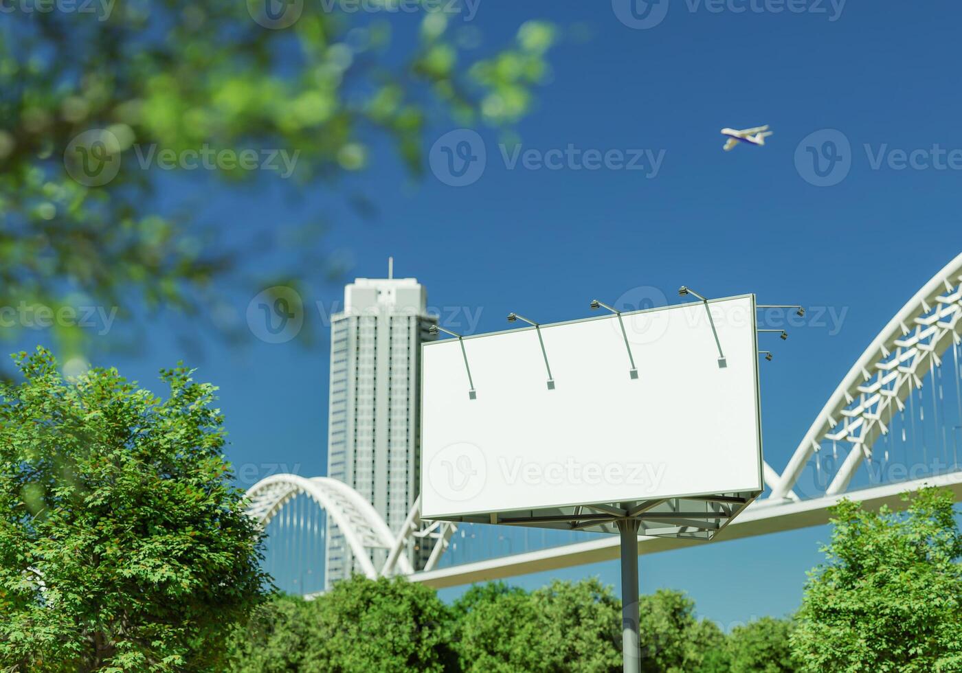 3D mockup blank billboard in downtown rendering photo