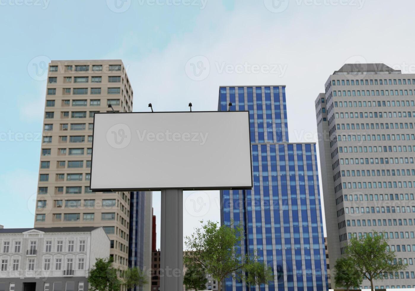 3D mockup blank billboard in downtown rendering photo