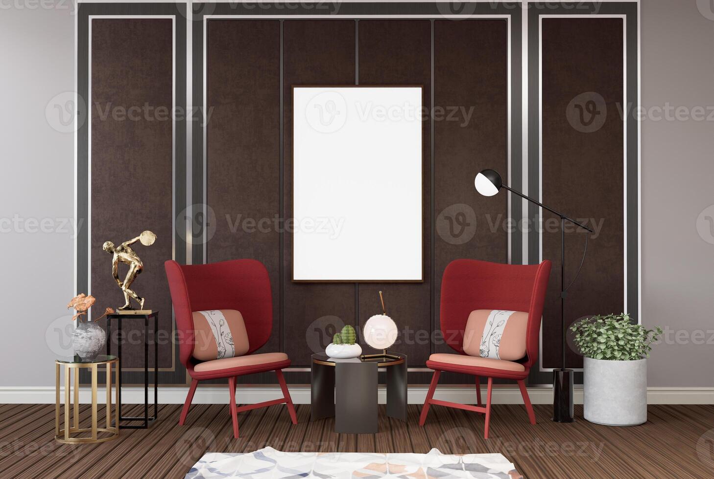 3D illustration Mockup blank photo frame in living room rendering